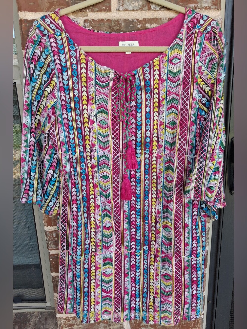 Velzera Multicolor Boho Tassel Tunic Sz S